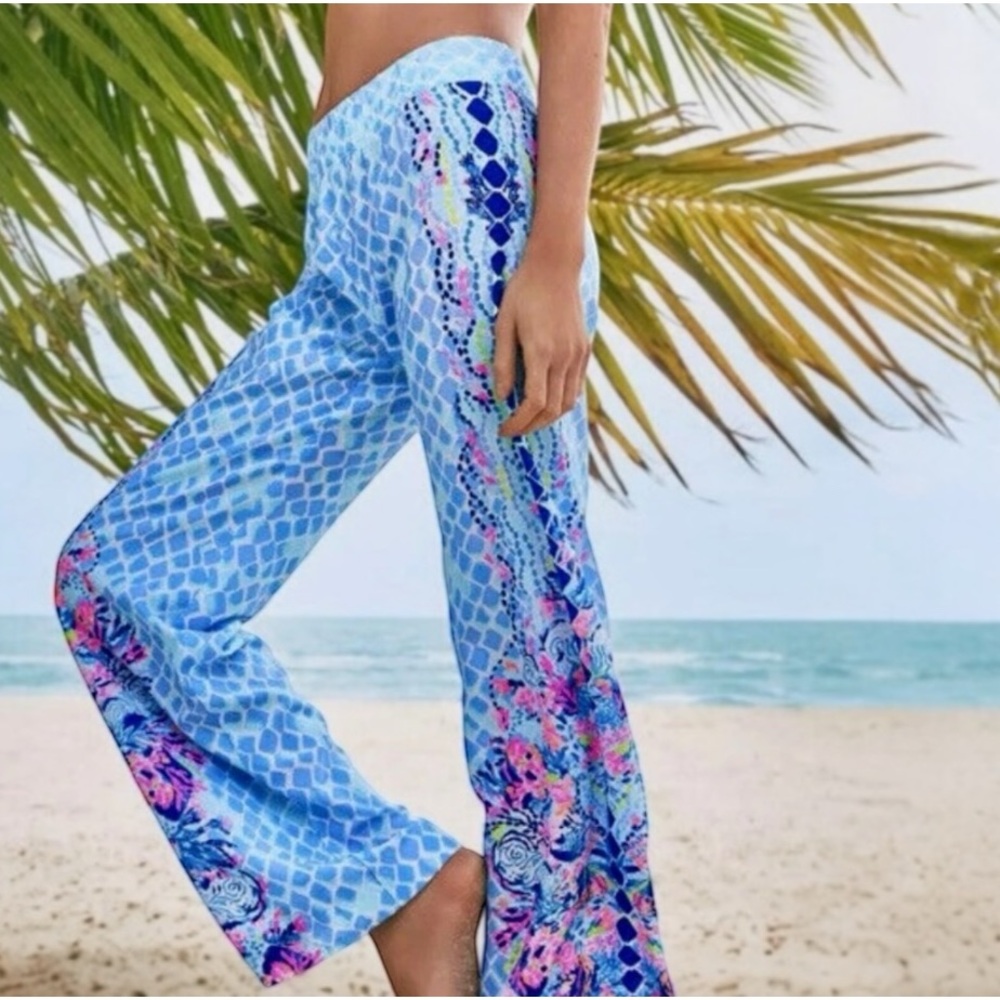 Lilly Pulitzer Light Blue Multicolor Printed Beach Coverup Pants